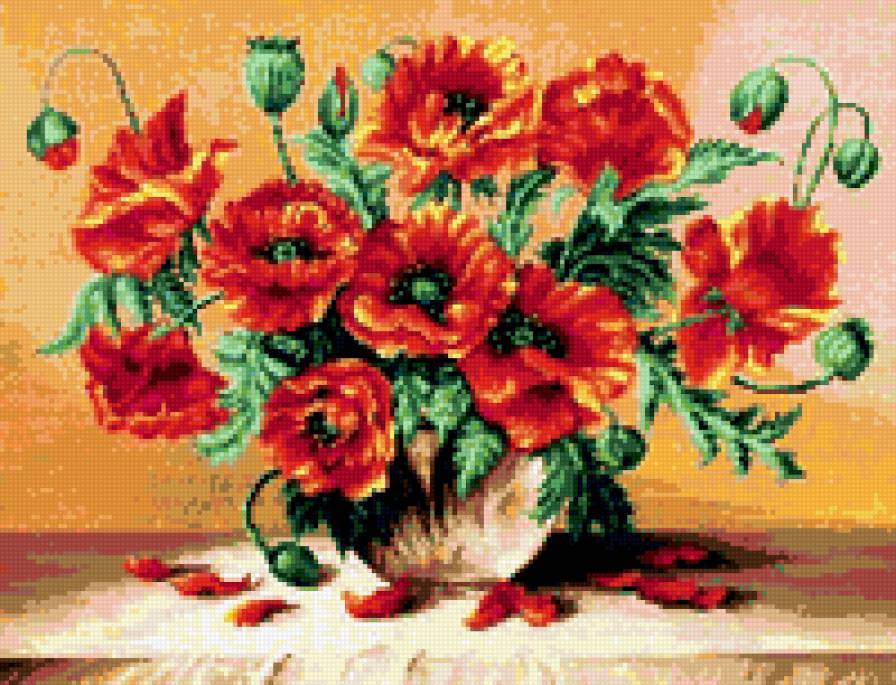 Маки в вазе - предпросмотр