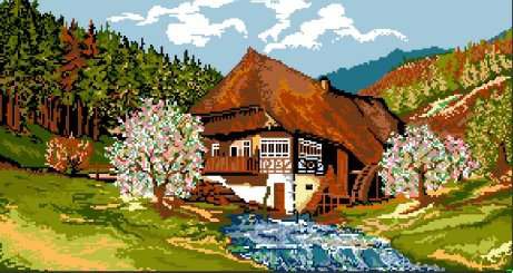 cottage - mountains, river, landscape - оригинал