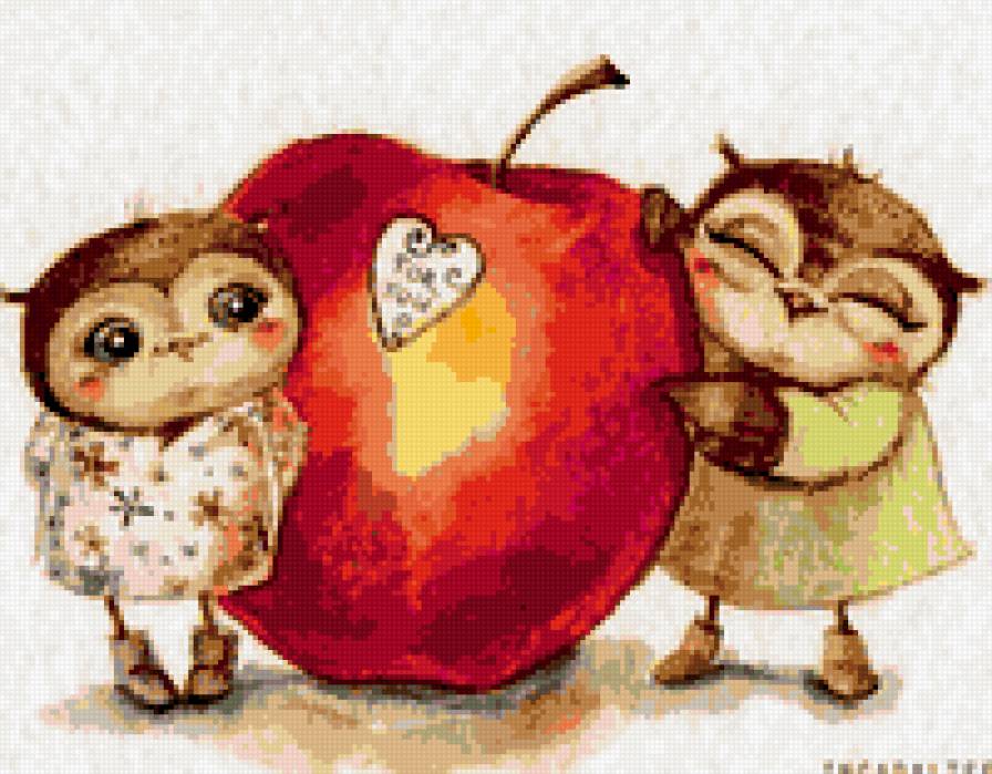 Совы, Инга Пальцер - инга пальцер, картина, мило, сова, акварель - предпросмотр