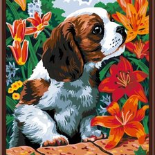 Схема вышивки «щенок в цветах»