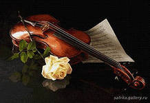 №310105 - натюрморт, скрипка, ноты, цветы, белая роза - оригинал