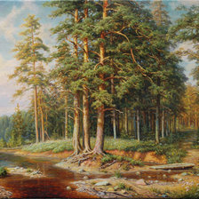Оригинал схемы вышивки «Пейзаж, лес, река» (№310292)