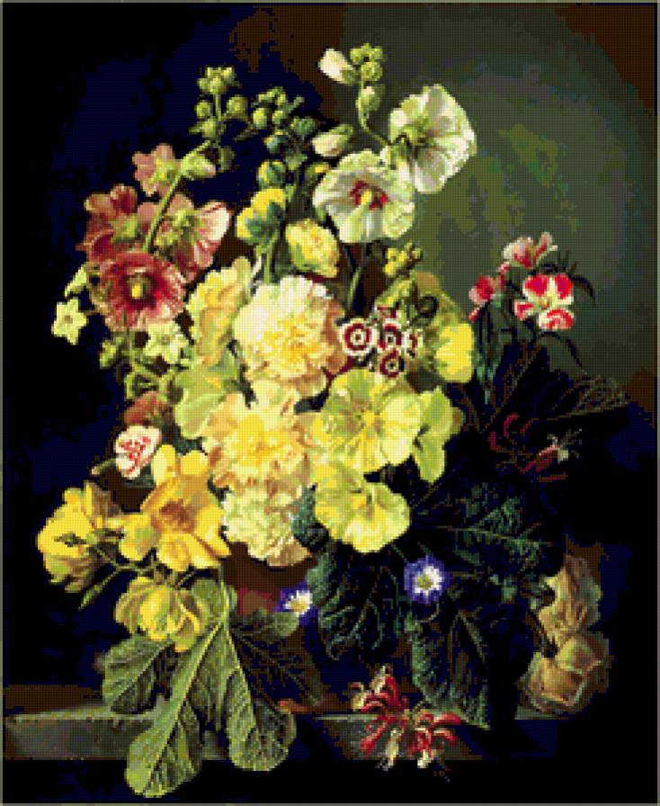 Натюрморт с мальвами - мальвы, цветы, натюрморт - предпросмотр