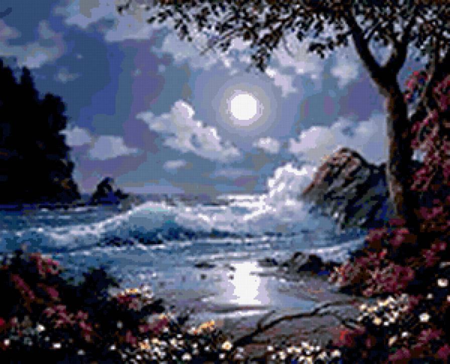 Полнолуние - пейзаж, ночь, море, природа - предпросмотр