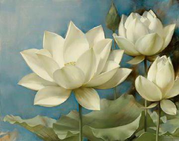 Белые лотосы - живопись, цветы, природа, картина - оригинал