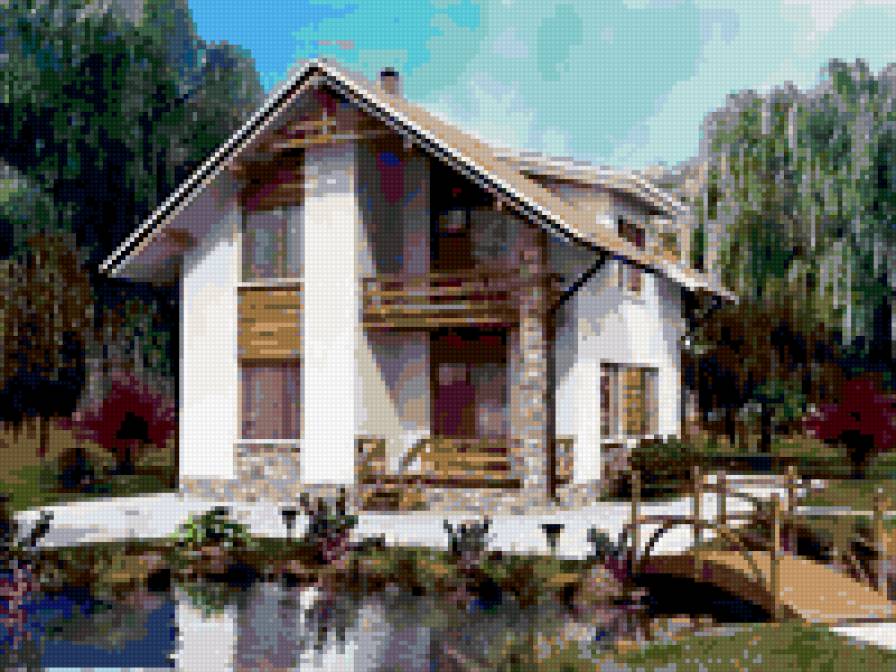 домик с прудиком - пруд, природа, домик - предпросмотр