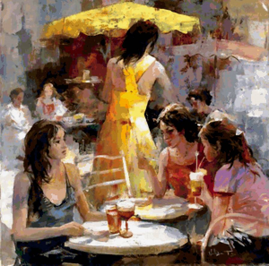 кафе - девушка, люди, картина, кафе - предпросмотр