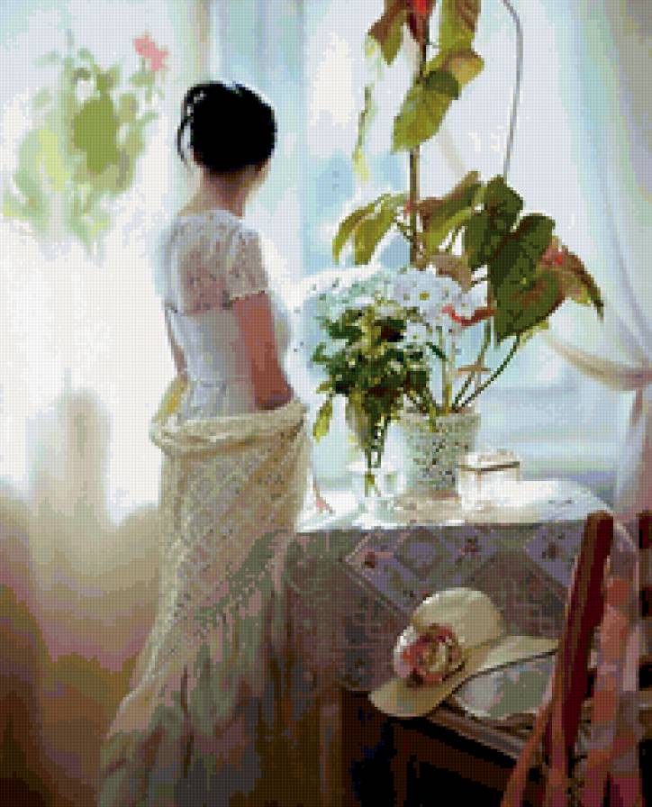 девушка у окна - портрет, люди, картина, девушка - предпросмотр