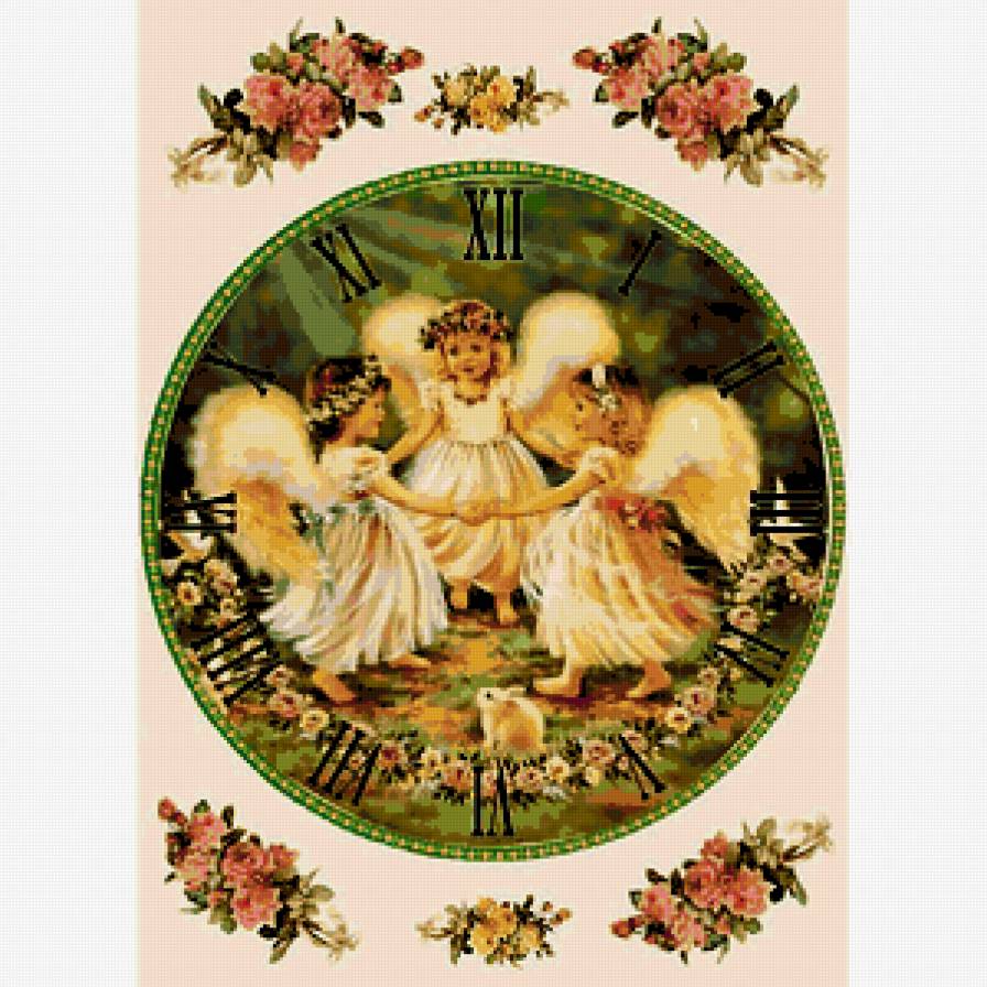 часы - дети, часы, девочки, цветы, ангелочки - предпросмотр