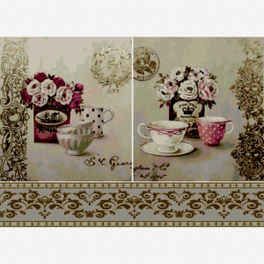 №311734 - диптих, орнамент, цветы, для кухни, узоры, чашки - предпросмотр