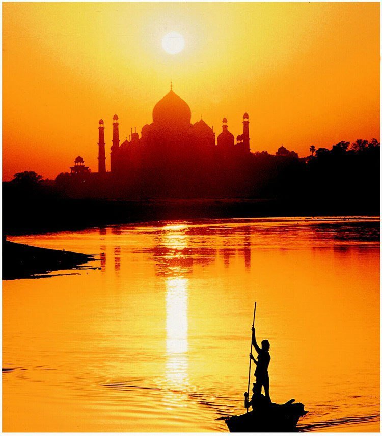 Мечеть на закате - закат, лодка, мечеть, река - оригинал