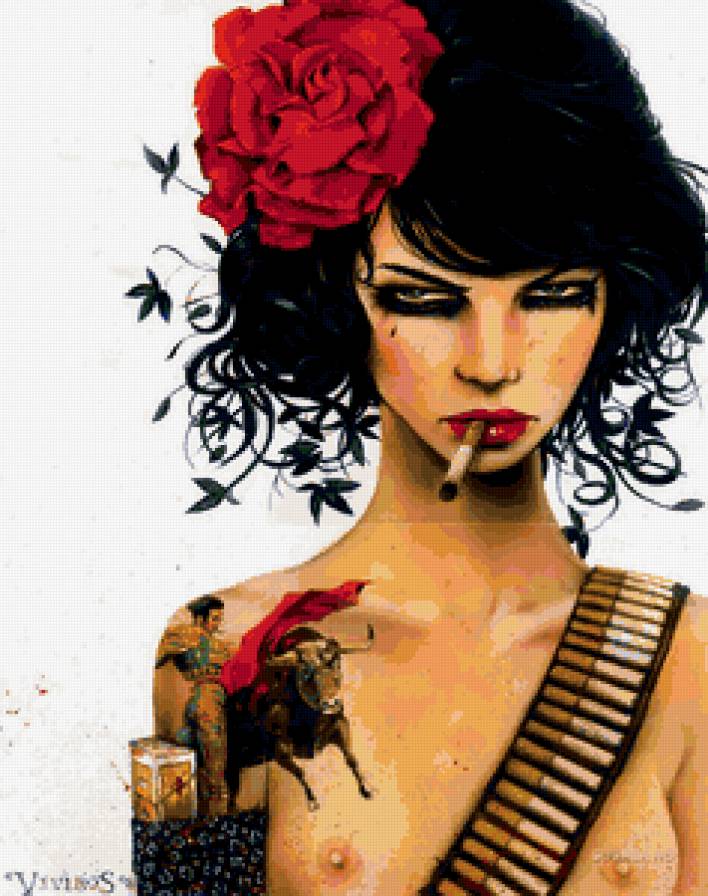 Девушка с сигаретой - картина, девушка, сигарета - предпросмотр