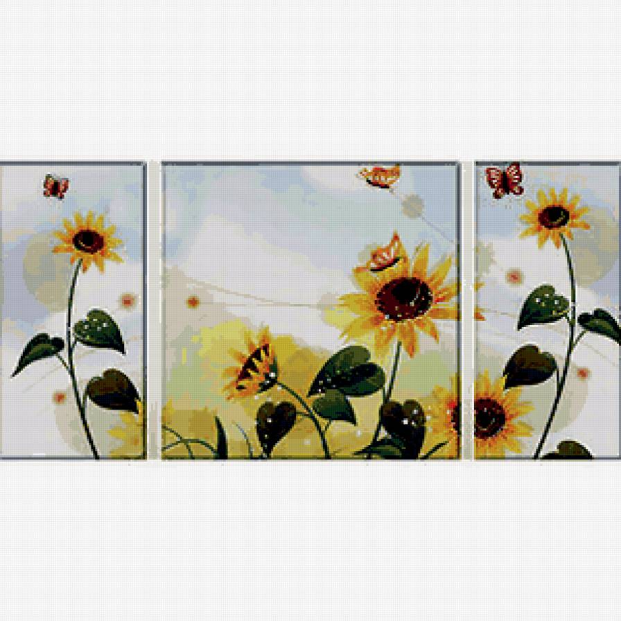 подсолнухи - подсолнухи, цветы, триптих - предпросмотр