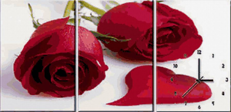 розы и сердце - цветы, триптих, часы, роза, сердце - предпросмотр