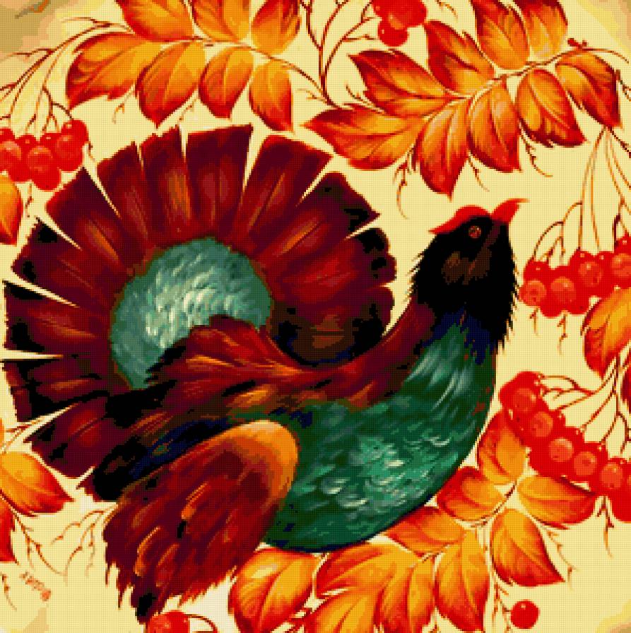 Тетерев и рябина - роспись, тетерев, ягоды, жостово, панно, птица, рябина, птицы - предпросмотр