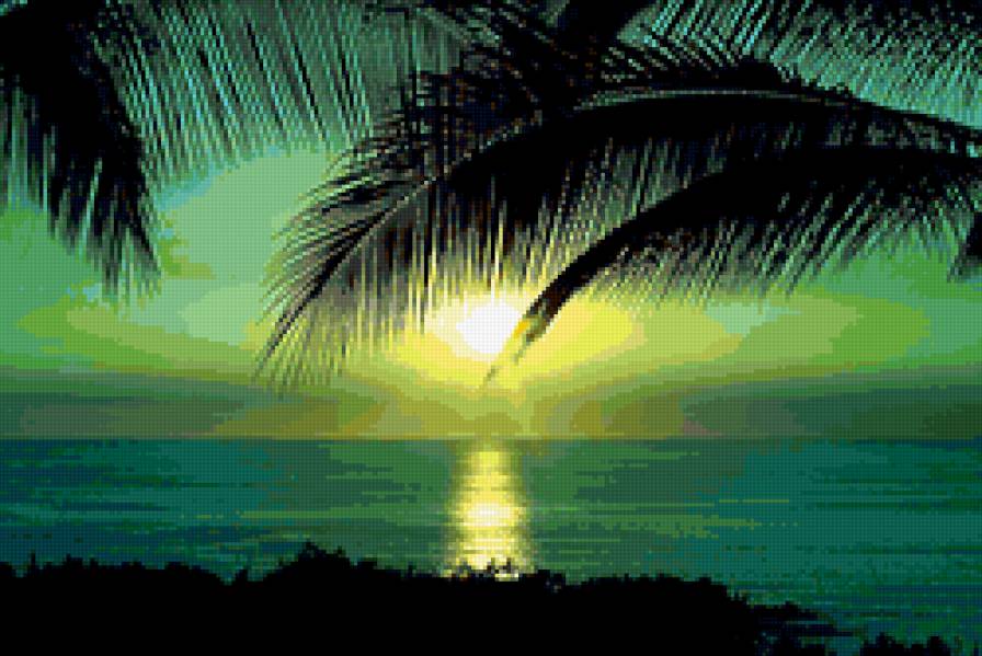 Бирюзовый закат - пальмы, море, закат - предпросмотр