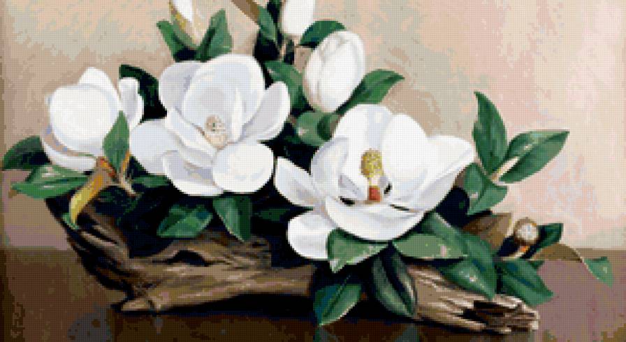 Магнолия - цветы, картина, натюрморт - предпросмотр