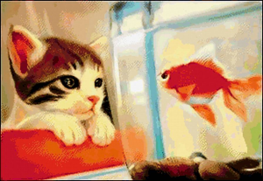золотая рыка... - золотая рыбка, котенок - предпросмотр