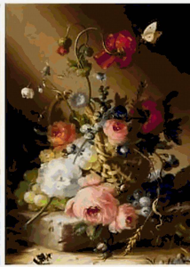 №313884 - бабочки, цветы, натюрморт, розы, фрукты - предпросмотр