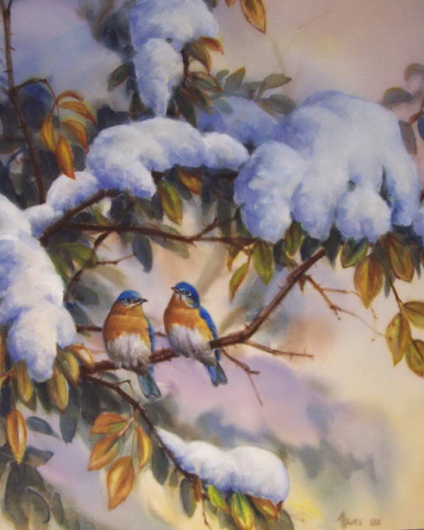 0084 - картина, зима, природа, красота, птицы - оригинал