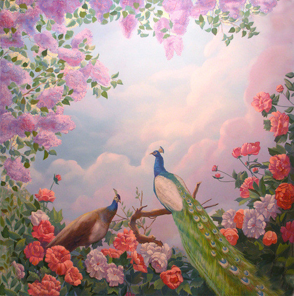 0085 - картина, лето, птицы, природа, красота, цветы - оригинал