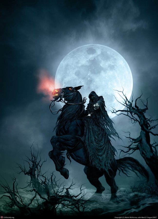 Призрачный всадник - скелет, мистика, лошадь - оригинал