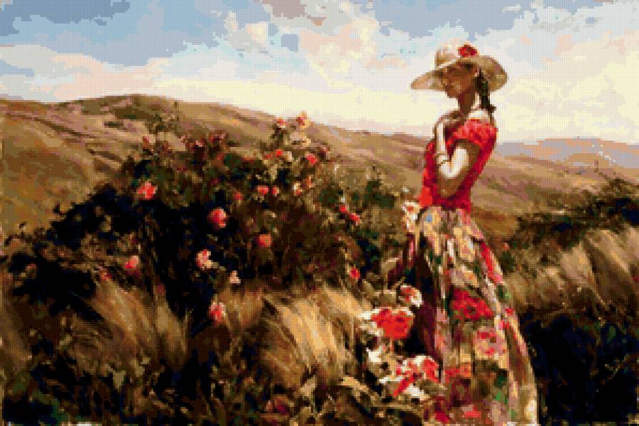 №314401 - девушка, картина, природа, подушка - предпросмотр