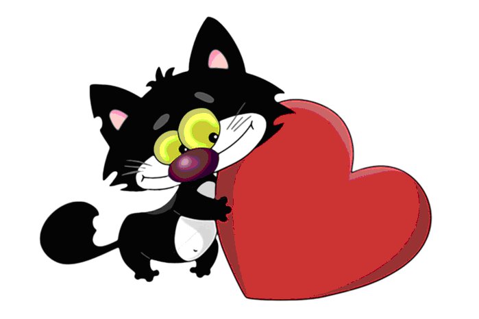 Кот с сердцем - красный, валентинка, сердце, кот, черный, мультяшки - оригинал