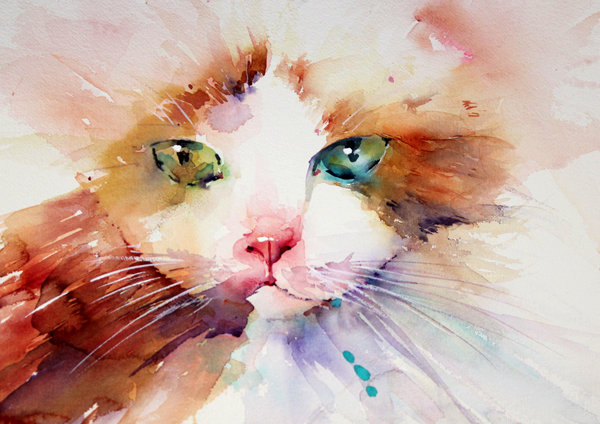 акварельный кот - акварель, кошки, животные - оригинал