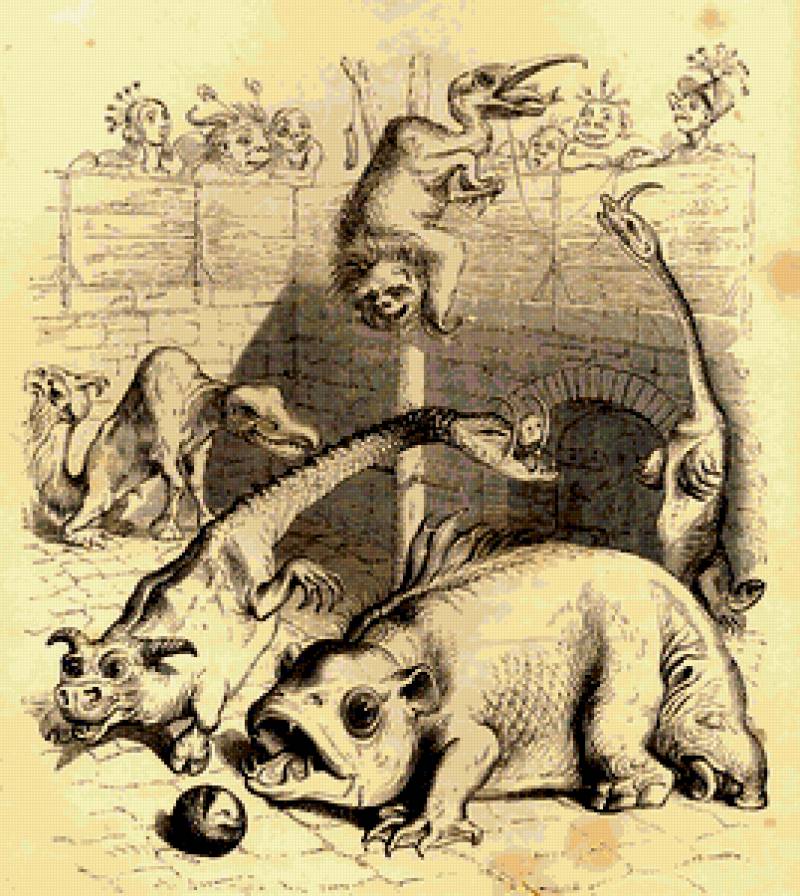 Жан Гранвиль. - миниатюры, черно-белое, монохром, карикатура, животные, люди - предпросмотр