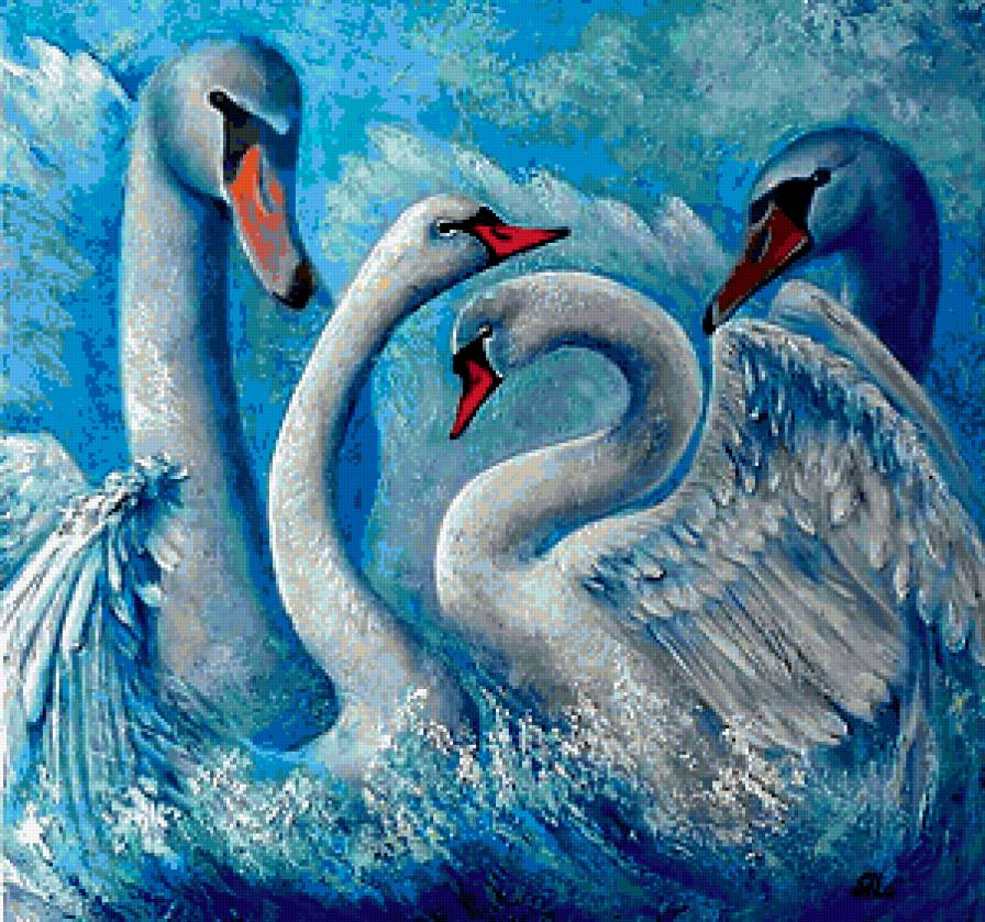 Лебеди - лебеди, вода, брызги - предпросмотр