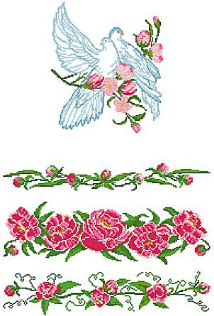 Для свадебного рушника - свадьба, цветы, кольца, рушник, голубки - оригинал