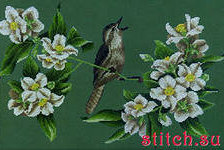 Схема вышивки «птичка в цветах»