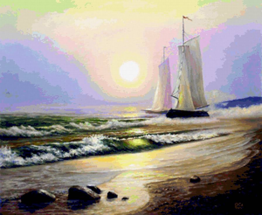 морской пейзаж - пейзаж, море, корабли, природа - предпросмотр