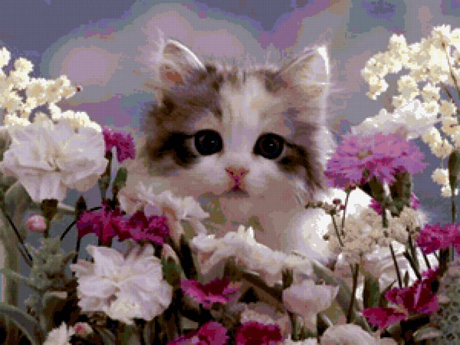 серия "кошки" - кошка.цветы - предпросмотр
