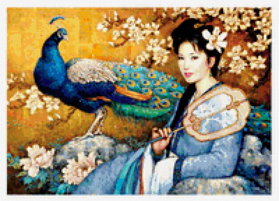 девушка с павлином - картина карл банг - предпросмотр