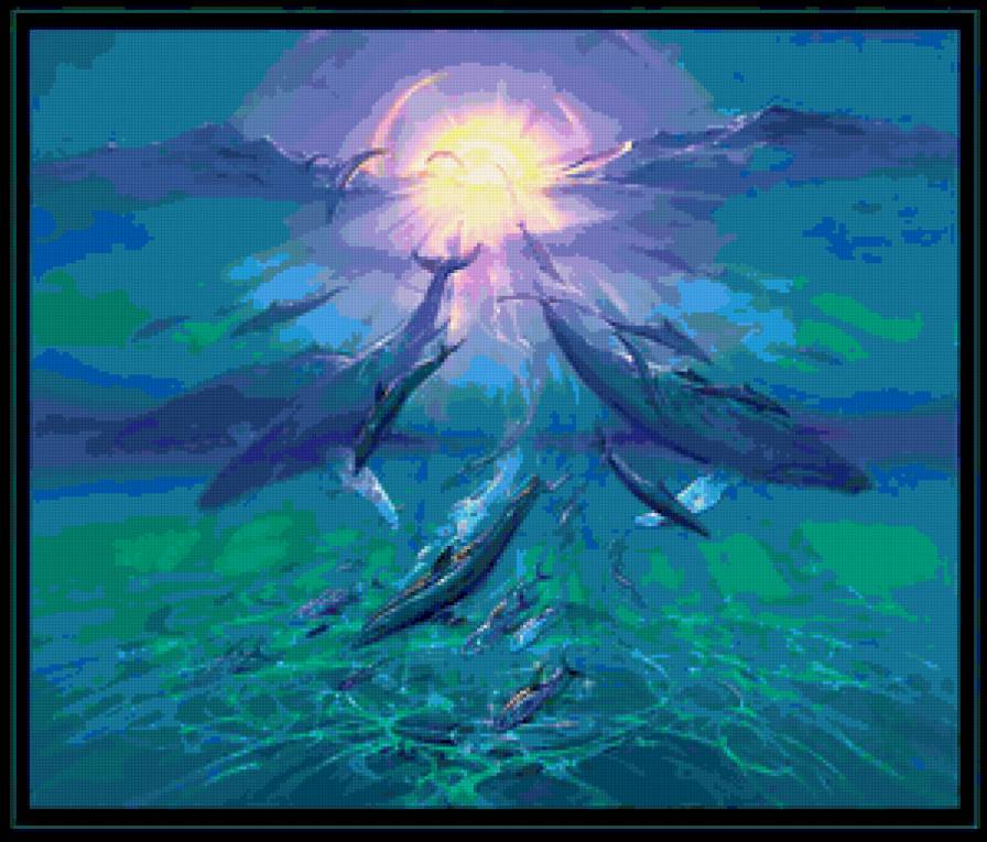 №317150 - вода, голубое, океан, небо, дельфины, фентези - предпросмотр