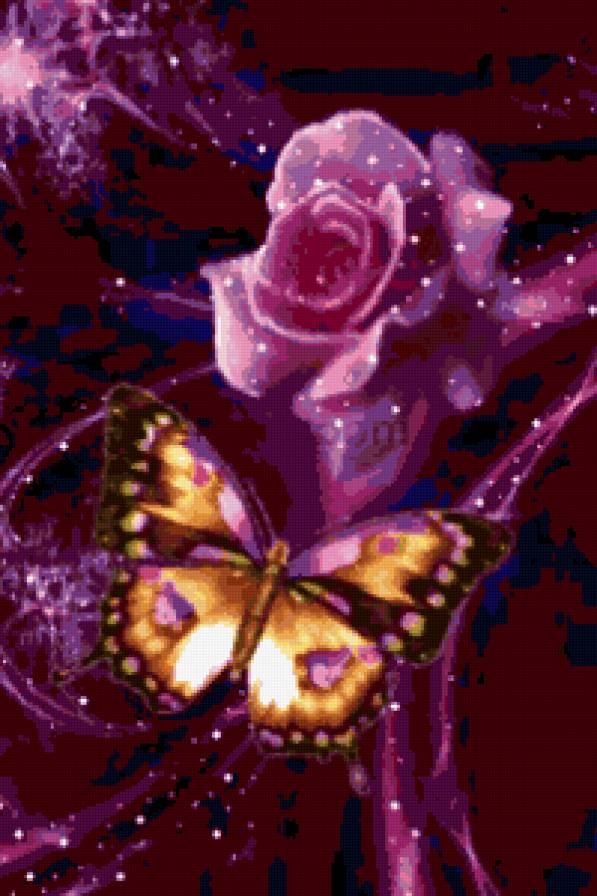 №317792 - цветы, абстракция, розы, бабочка, картина - предпросмотр