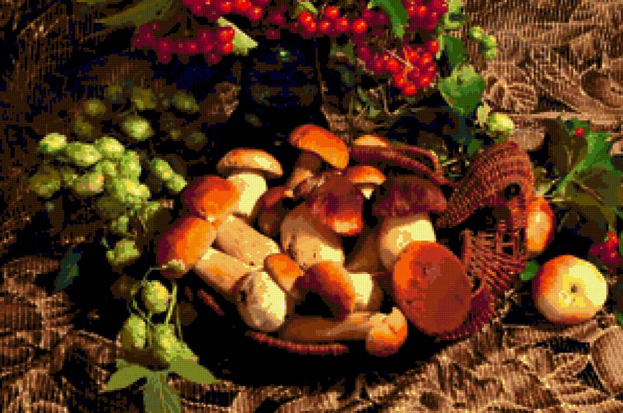 осенний натюрморт - ягоды, грибы, натюрморт - предпросмотр