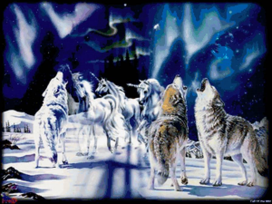 чувсво стаи - единороги, мираж, волки, северное сияние - предпросмотр