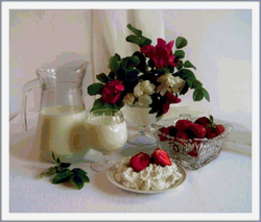 натюрморт - натюрморт, цветы, ягоды - предпросмотр