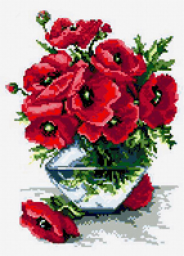 Маки в прозрачной вазе - предпросмотр