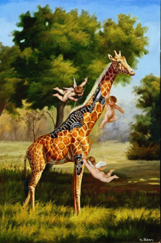 Никас Сафронов - "посещение ангелами киборга-жирафа" - оригинал