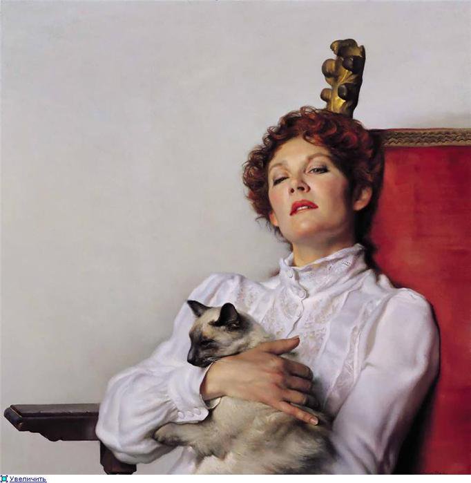 Портрет дамы с котом - дама, коты, люди, портрет - оригинал