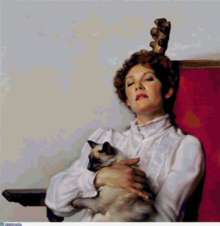 Портрет дамы с котом - дама, коты, портрет, люди - предпросмотр