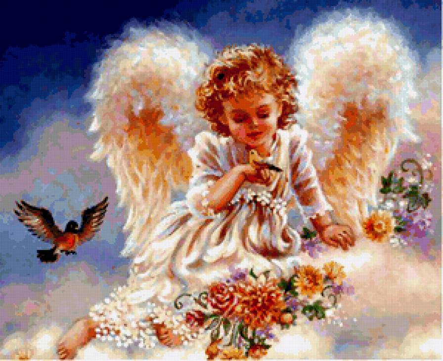 серия "ангелы" - ангел.цветы.птицы - предпросмотр