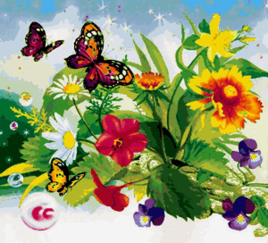 №319502 - растения, мотыльки, роса, цветы, бабочки - предпросмотр