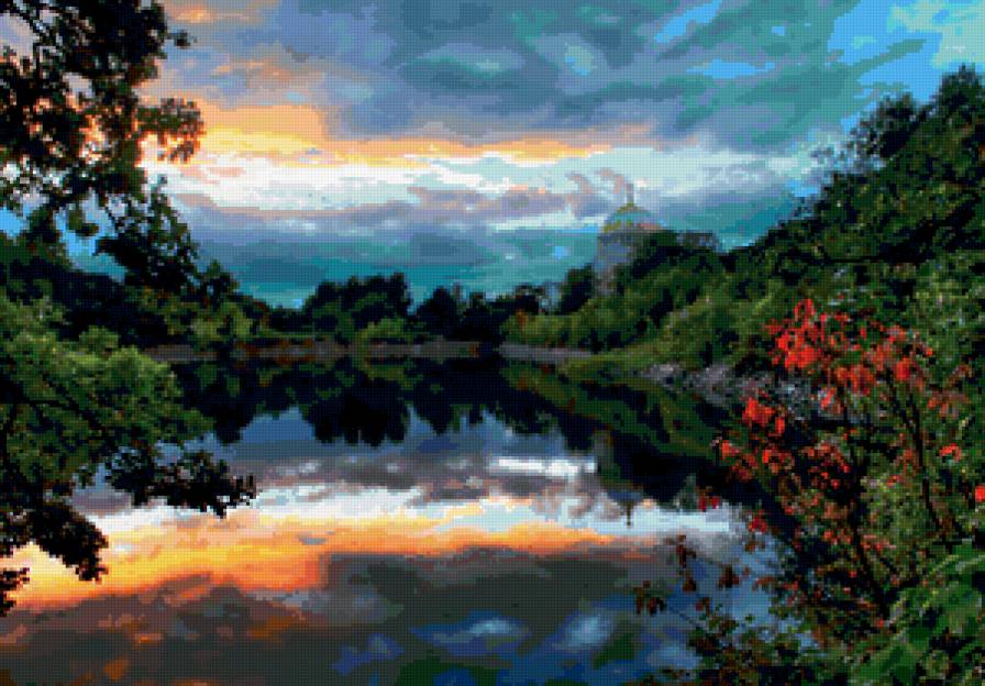 вечернее небо - закат, лето, сумерки, природа, небо, пейзаж, река - предпросмотр