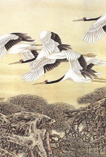 Журавли 1. Фрагмент 2 - птицы, анималисты, журавли, гохуа - оригинал