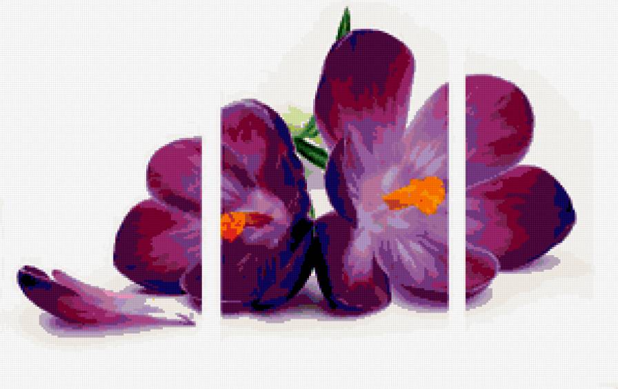 Сиреневые лепестки - триптих, цветы - предпросмотр